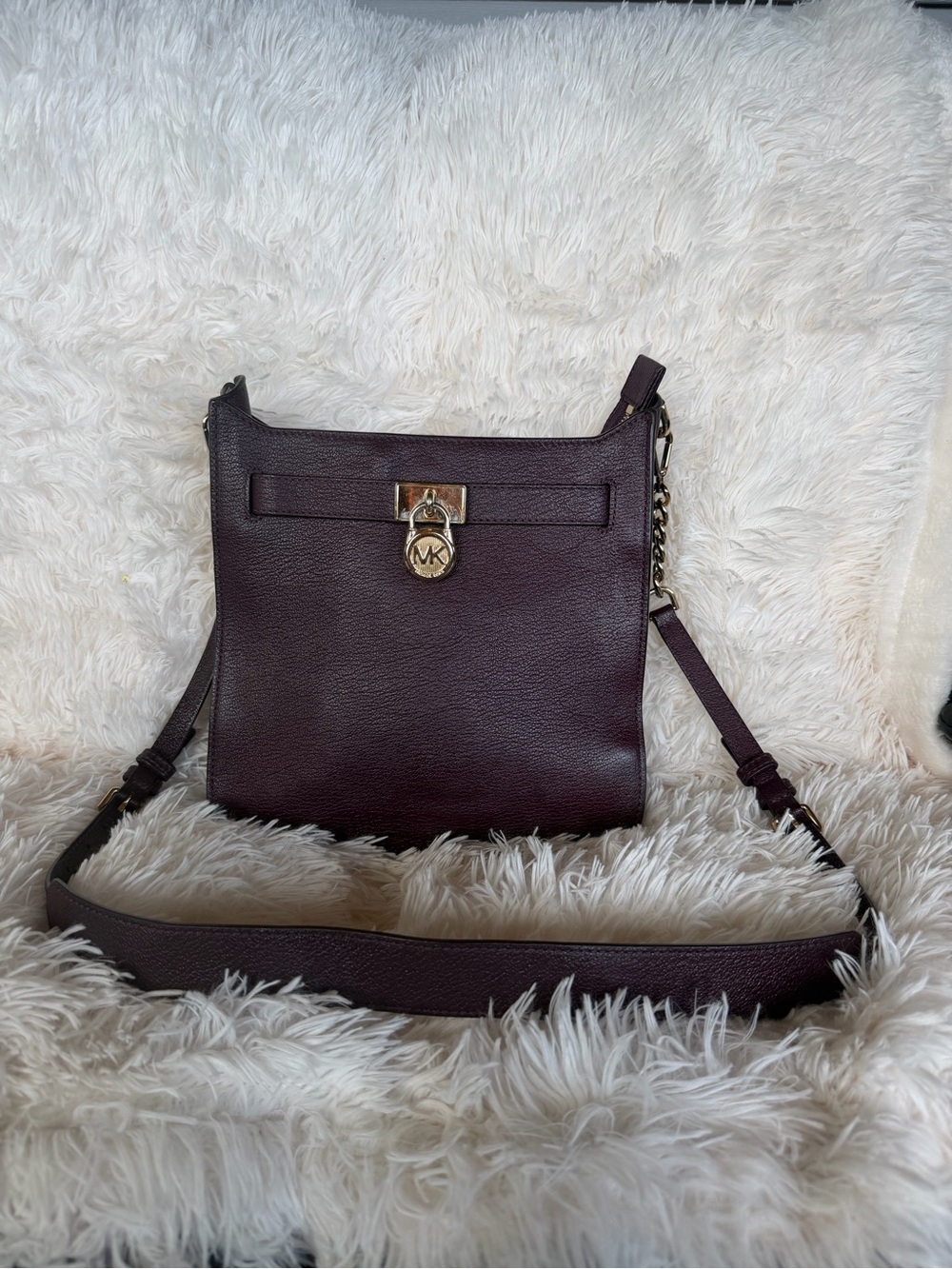 Michael Kors Dark Plum Pebbled Leather Crossbody with Gold Hardware
